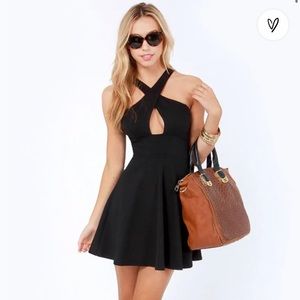 Cross Over Backless Black Dress
